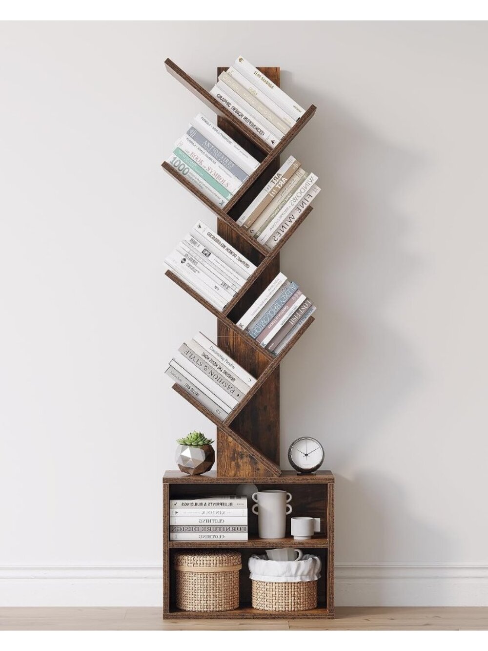 New 6 Tier Tree Bookshelf, Tall Small Bookcase with Storage Cabinet